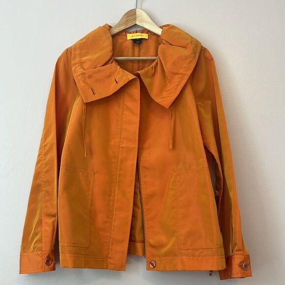 St John Cowl Neck Statement Jacket Iridescent Ruffle Maximalism Orange Medium - Picture 4 of 9